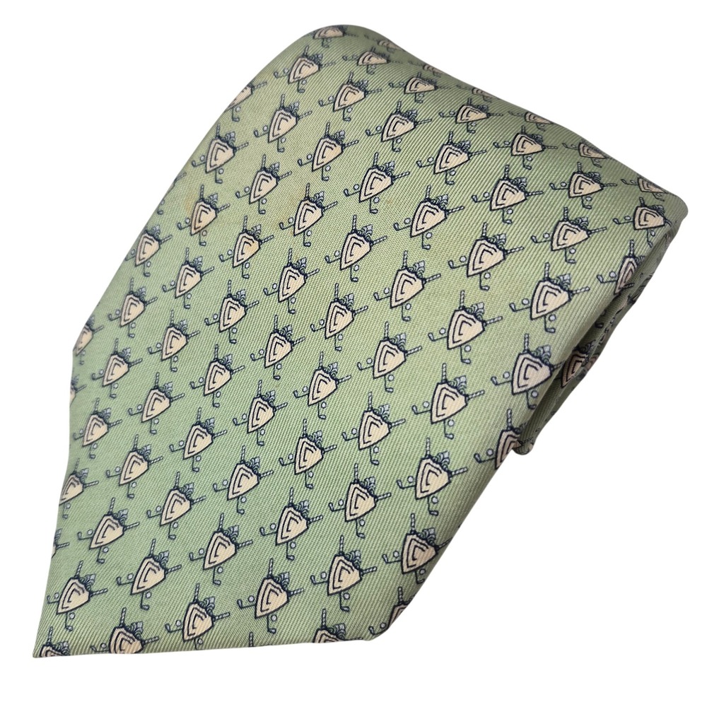 Vineyard Vines Necktie Mens Green Silk Country Club of Birmingham Golf Crest